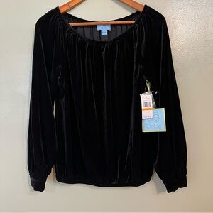 Ce Ce Womens Black Velvet Of Shoulder Long Sleeves Holiday Fall Blouse S NWT